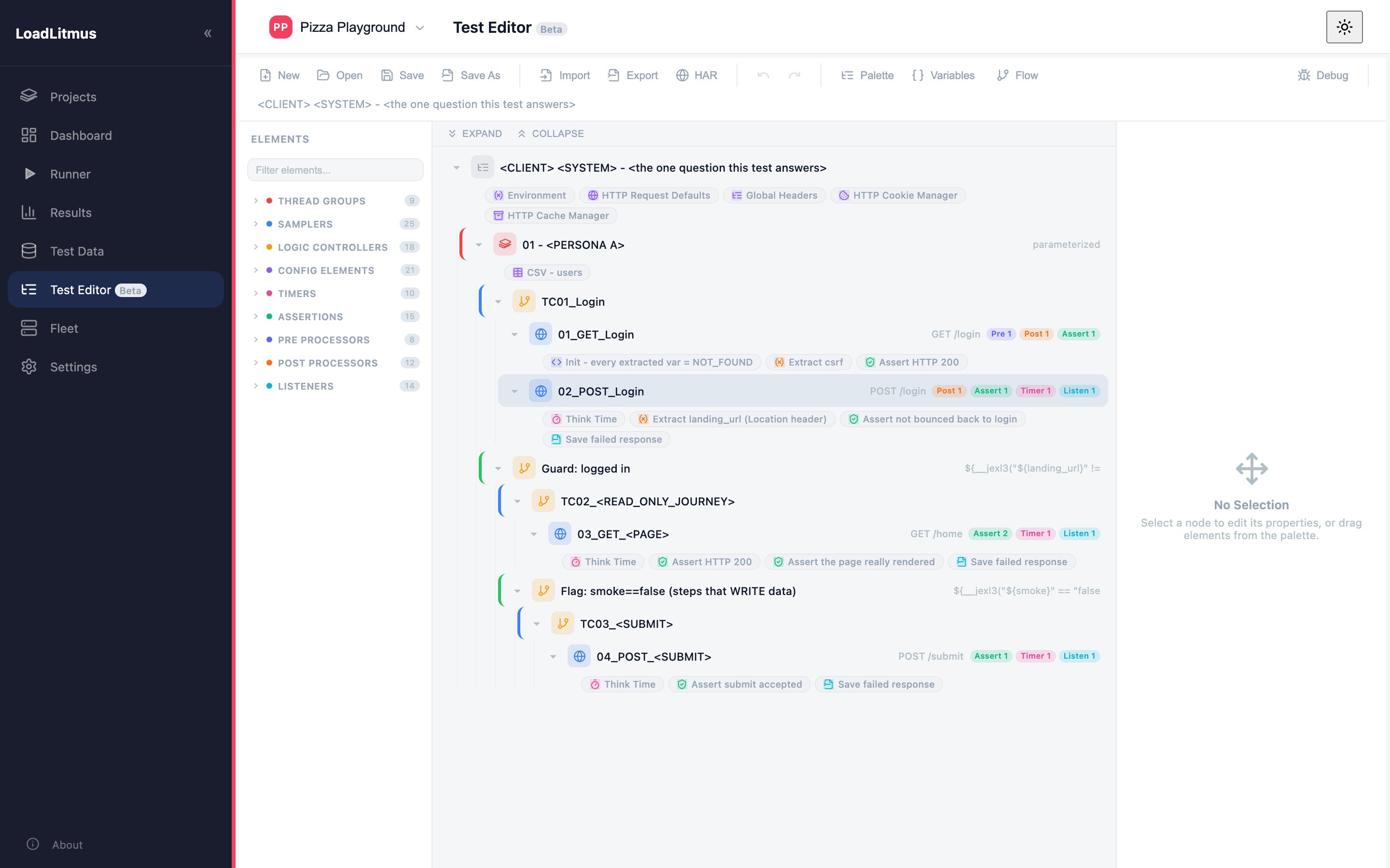 The template opened in the LoadLitmus Test Editor