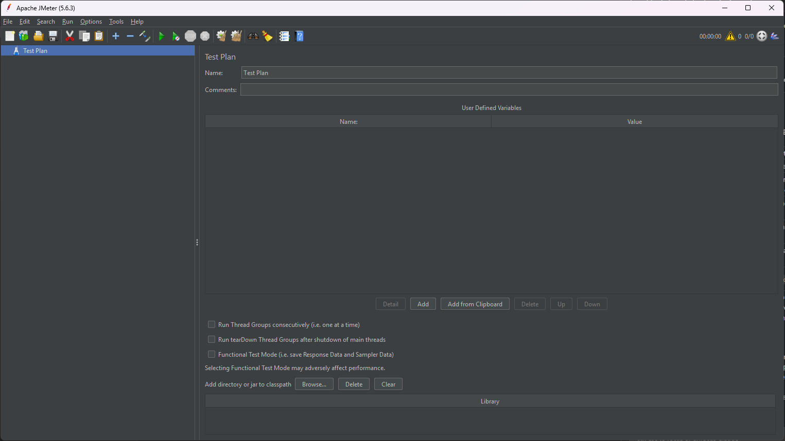 JMeter GUI after first launch