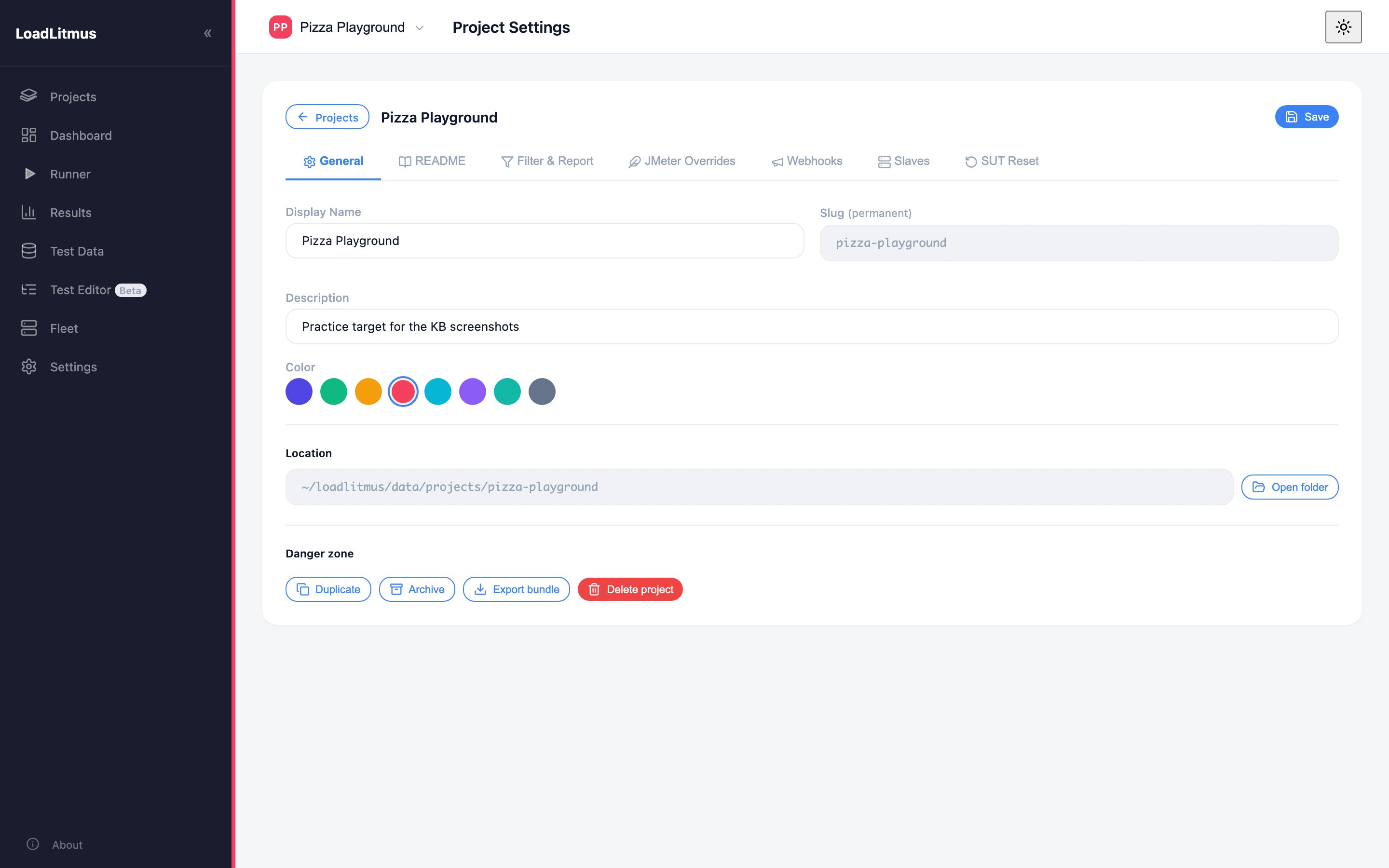 Project Settings, General tab