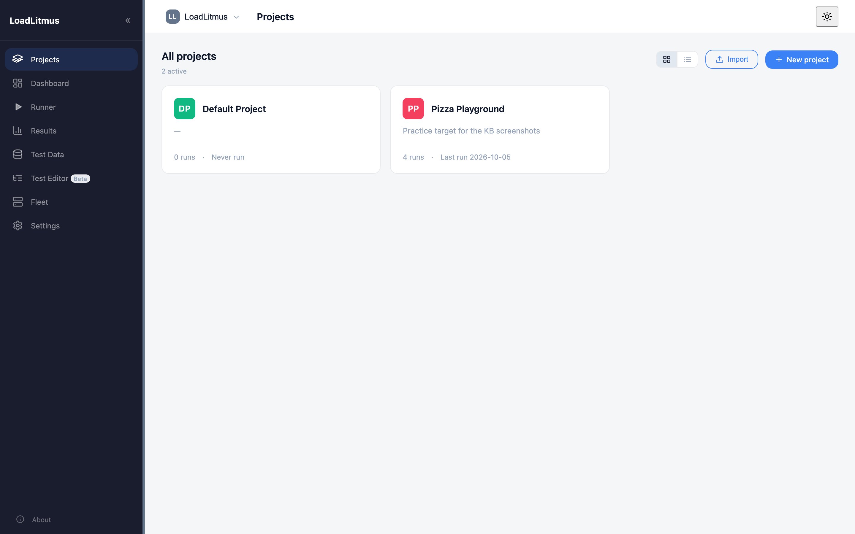 The projects page