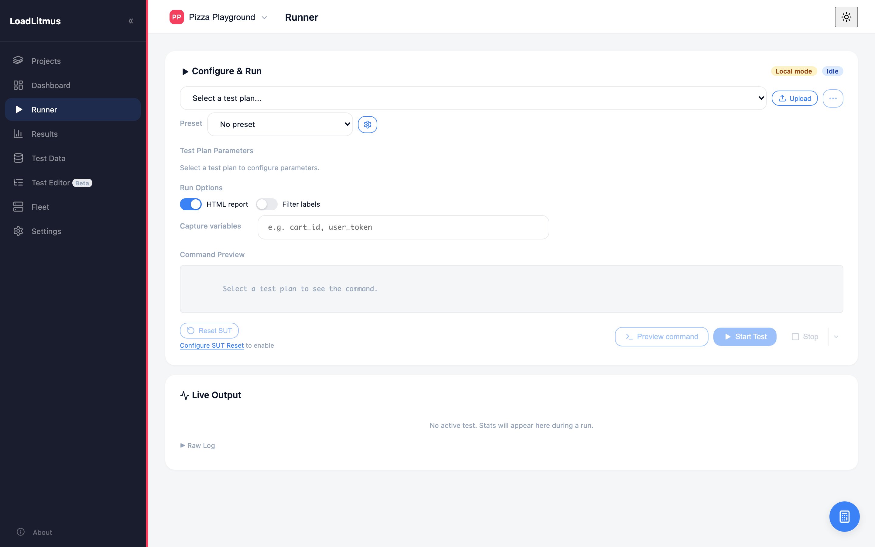 The Runner page, idle